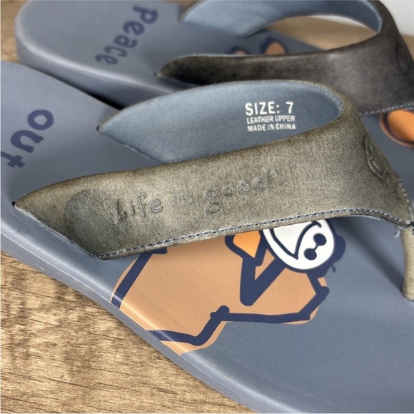 Life Is Good Flip Flop Sandals Peace Out Blue Size 7 - Picture 5 of 11